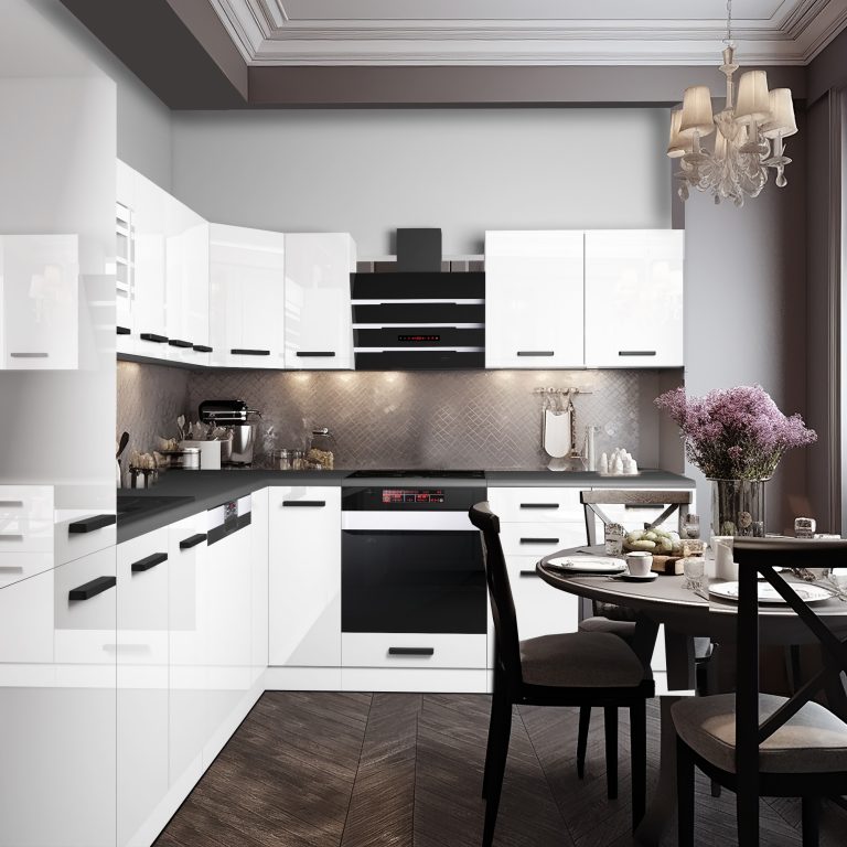 Meubles de cuisine Premium Version Complète 520 cm brillance blanc avec plan de travail Fabricant INF JULIE/0/WT/W/B/B1