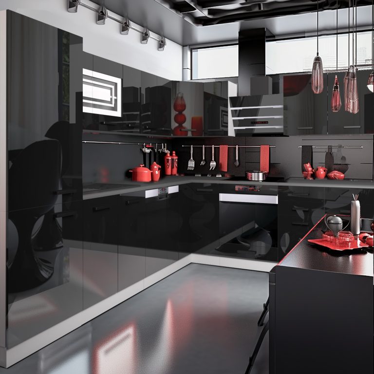 Meubles de cuisine Premium Version Complète 520 cm brillance noir avec plan de travail Fabricant INF JULIE/0/WT/B/B/B1