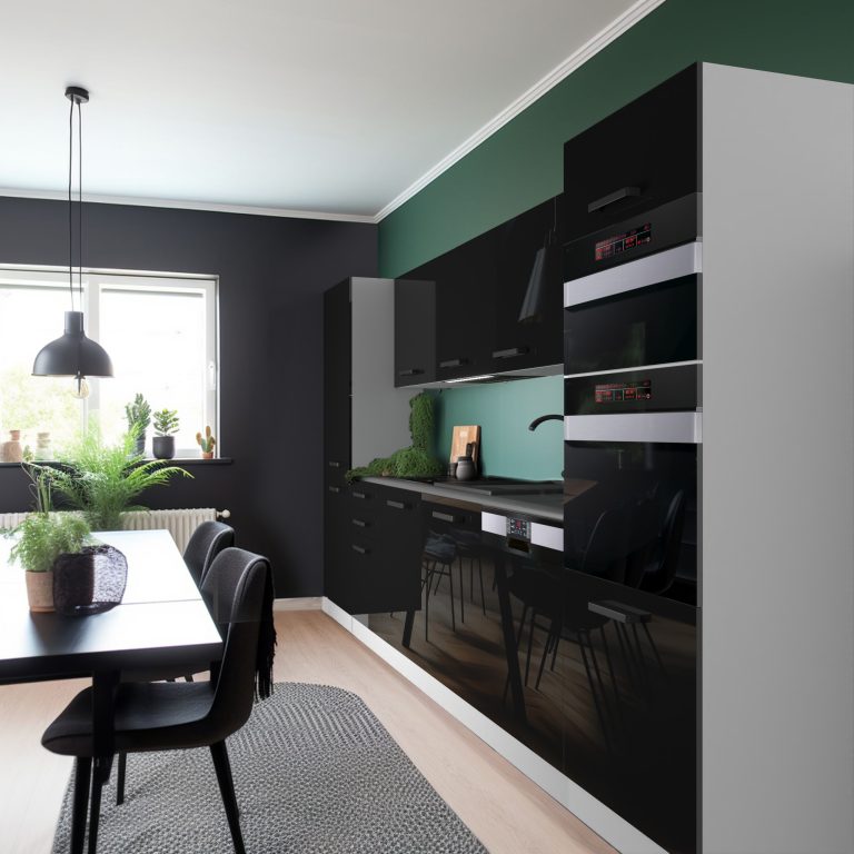 Meubles de cuisine Premium Version Complète 360 cm brillance noir avec plan de travail Fabricant INF NAOMI/0/WT/B/B/B1