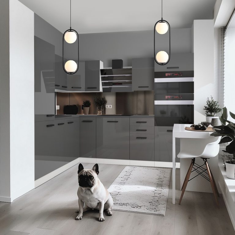 Meubles de cuisine Premium Version Complète 480 cm gris brillant avec plan de travail Fabricant  INF STACY/0/WT/S/B/B1