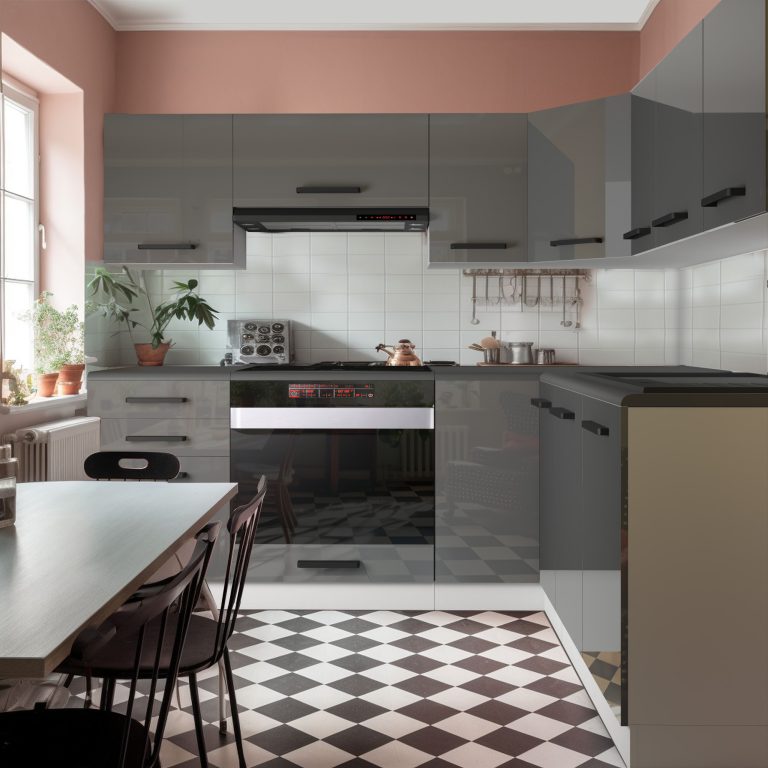 Meubles de cuisine Premium Version Complète 380 cm brillance gris avec plan de travail Fabricant