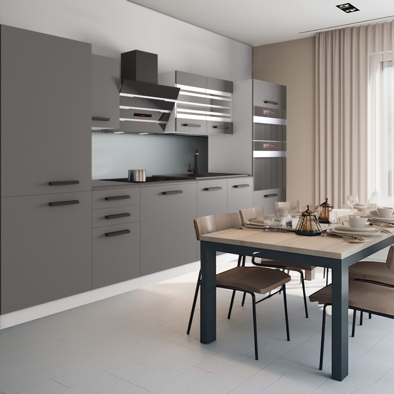 Meubles de cuisine Premium Version Complète 300 cm gris graphite anthracite avec plan de travail Fabricant TOR MILA/0/WT/SR/B/B1
