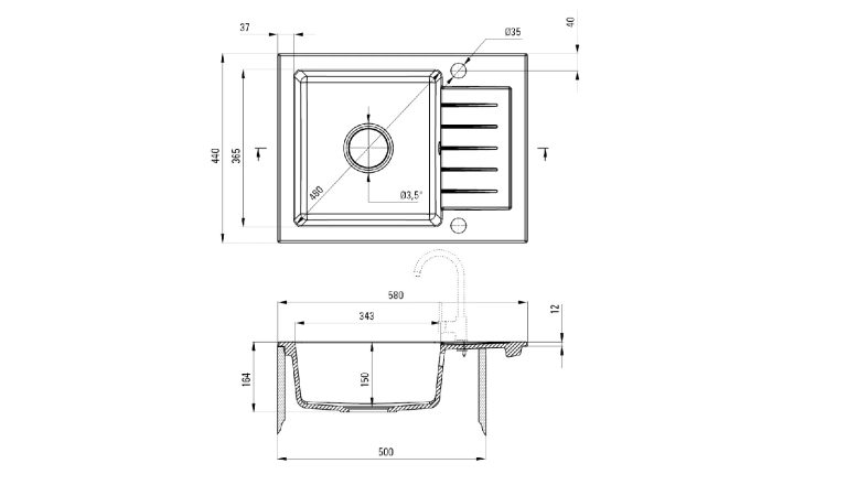 Évier ZORBA gris  + robinet NEMEZJA gris ZQZA S11A