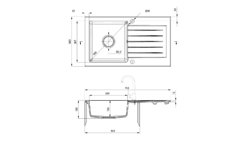 Ensemble PROMOTIONNEL évier + robinet avec douchette extractible ZQZ S113 / BBM F72M