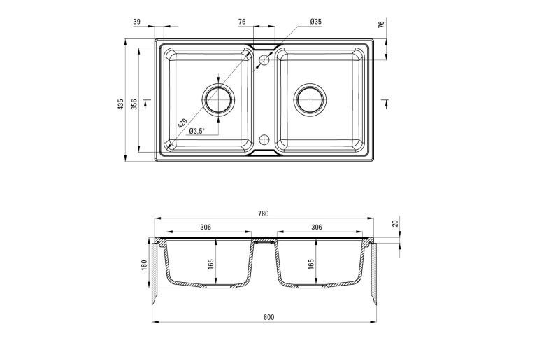 Évier en granit à 2 bac ZQZ 2203