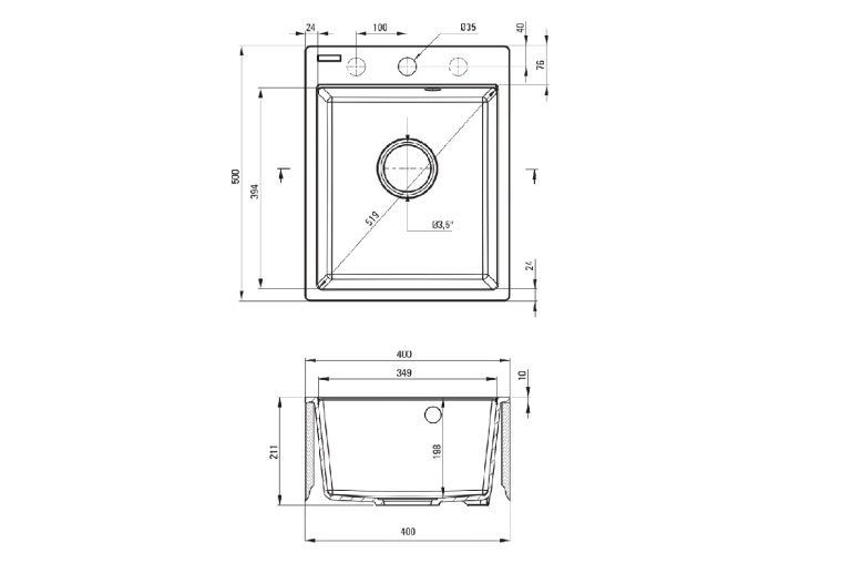 Évier en granit à 1 bac ZRC S103