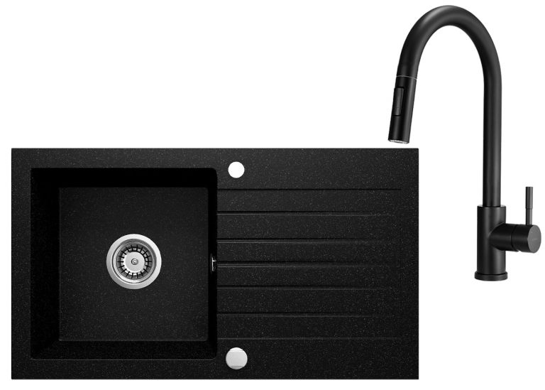 Ensemble PROMOTIONNEL évier + robinet avec douchette extractible ZQZ 2113 / BBM N72M