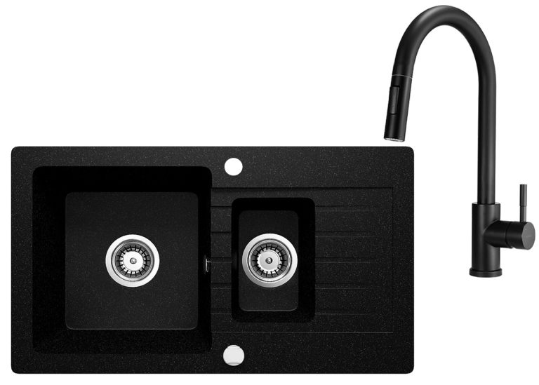 Ensemble PROMOTIONNEL évier + robinet avec douchette extractible ZQZ 2513 / BBM N72M