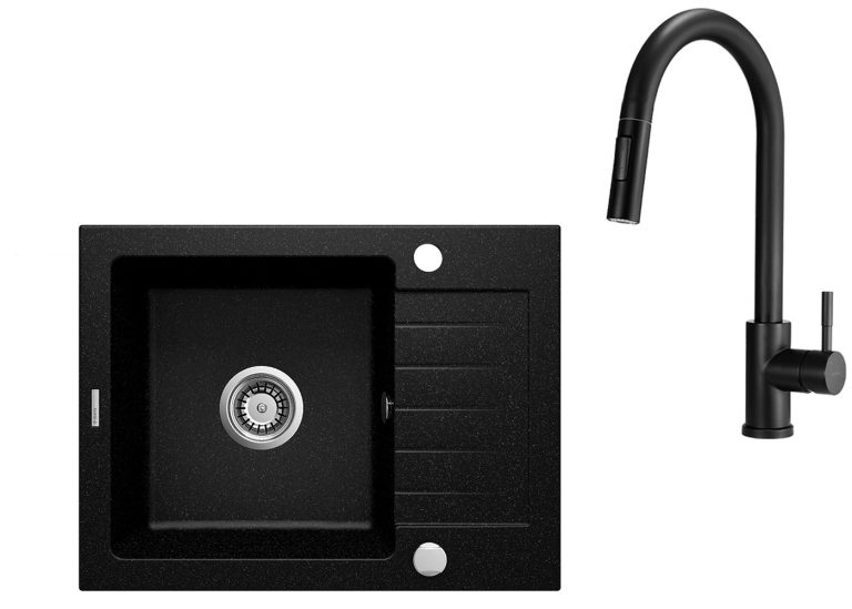 Ensemble PROMOTIONNEL évier + robinet avec douchette extractible ZQZ 211A / BBM N72M