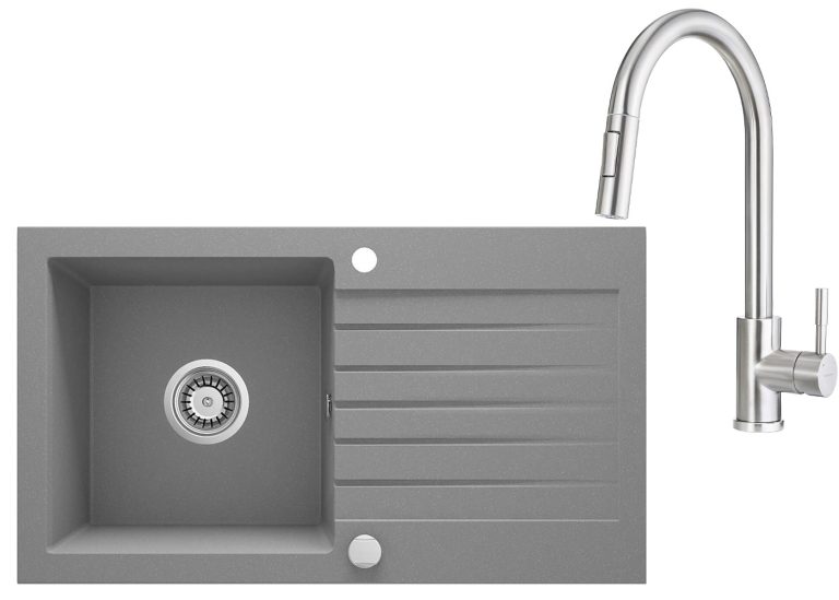 Ensemble PROMOTIONNEL évier + robinet avec douchette extractible ZQZ S113 / BBM F72M