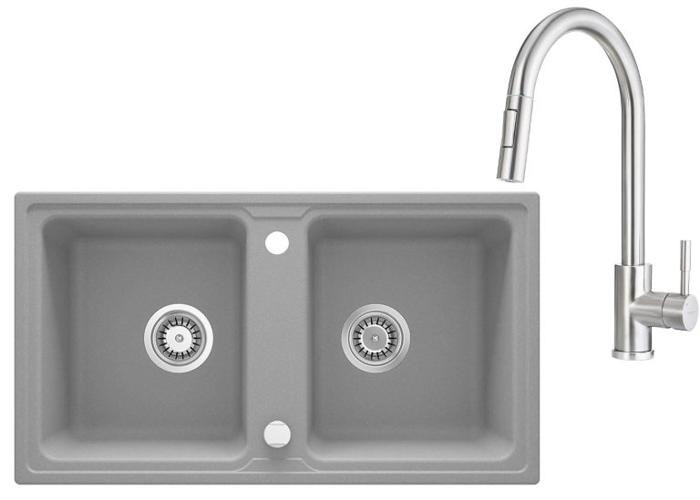 Ensemble PROMOTIONNEL évier + robinet avec douchette extractible ZQZ S203 / BBM F72M