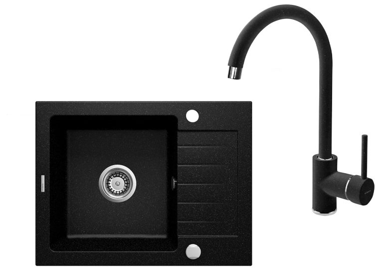 Évier ZORBA graphite avec égouttoir + robinet NEMEZJA graphite ZQZA 211A