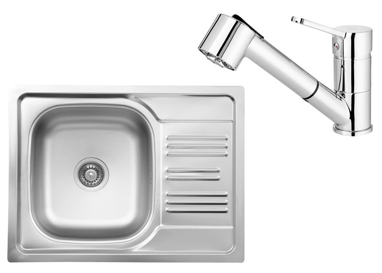 Ensemble PROMOTIONNEL évier en acier + robinet avec douchette extractible ZEX 011A / BDN 071M