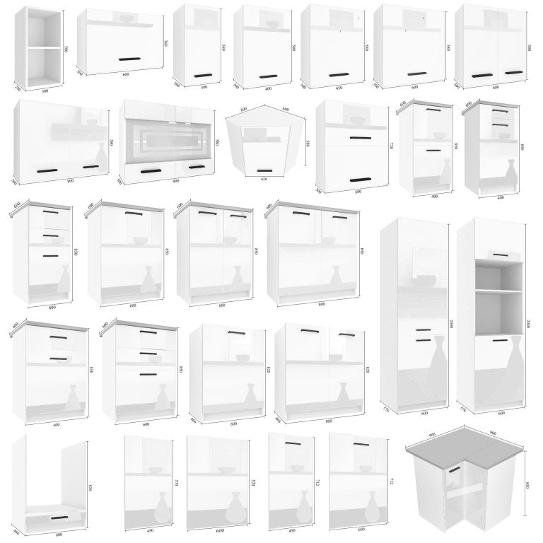 Meubles de cuisine 360 cm blanc brillant sans plan de travail Fabricant INF LIDIA/4/WT/W/BB/F