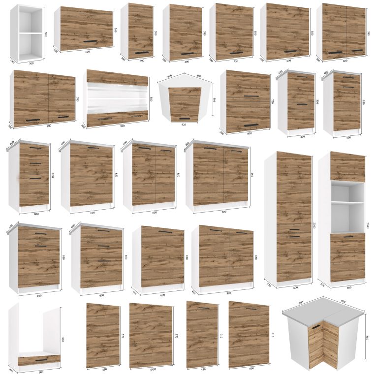 Meubles de cuisine 300 cm en chêne Wotan et chêne Sonoma avec plan de travail Fabricant TOR ARMIN2/2/WT/DW/0/B1