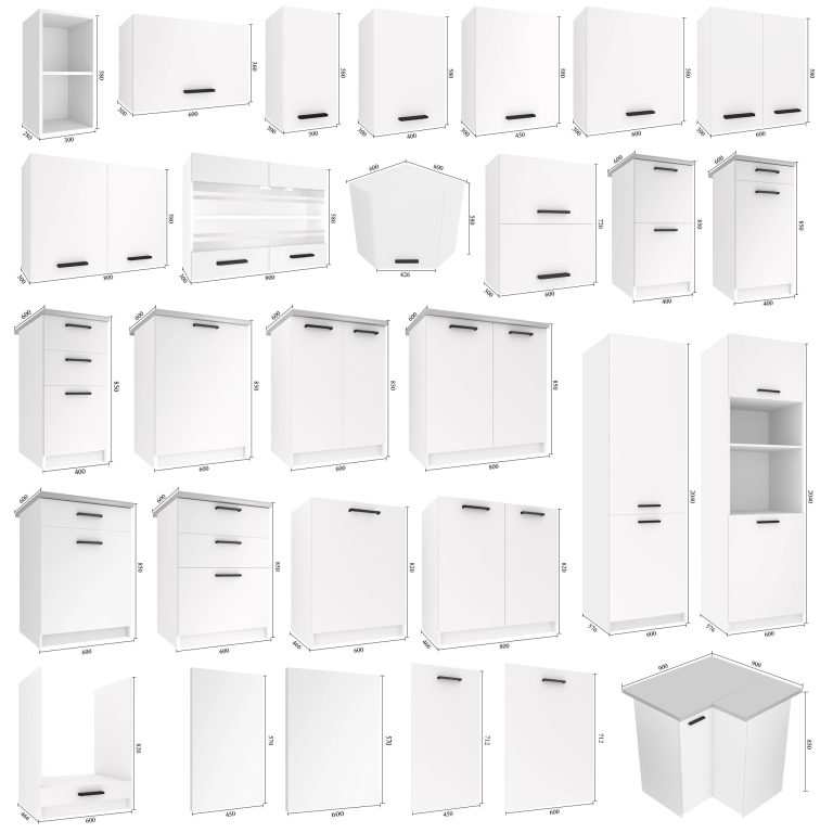 Meubles de cuisine 240 cm blanc mat sans plan de travail Fabricant TOR ELLA2/3/WT/WT/BB/B1