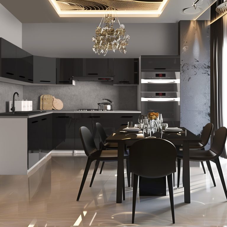 Meubles de cuisine 420 cm noir brillant avec plan de travail Fabricant INF UNIQAGRANDE/5/WT/B/0/B1