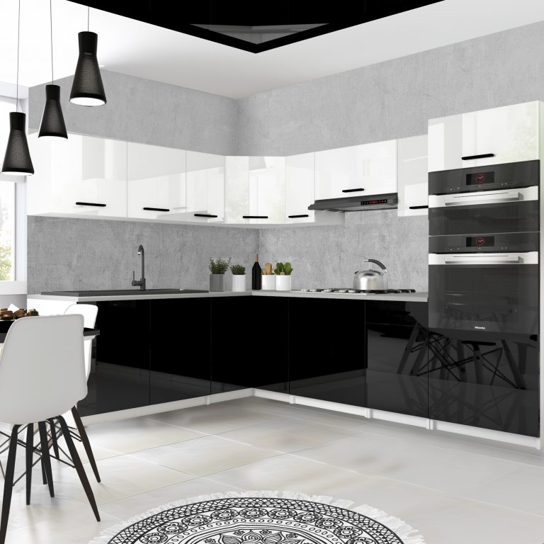 Meubles de cuisine 420 cm blanc brillant noir brillant sans plan de travail Fabricant INF UNIQAGRANDE/4/WT/WB/BB/B1