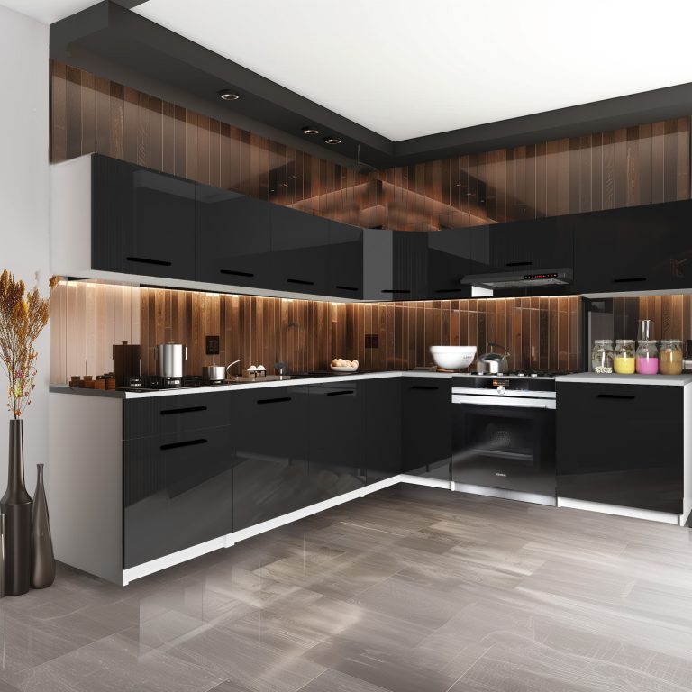 Meubles de cuisine 420 cm noir brillant sans plan de travail Fabricant INF UNIQAPLUS/3/WT/B/BB/B1