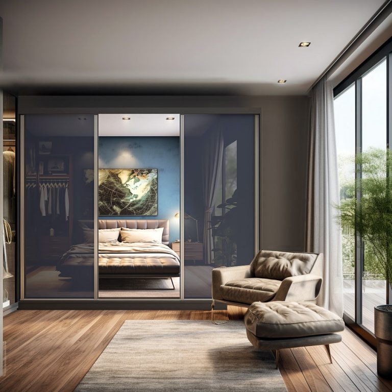 Armoire coulissante 232 cm avec miroir gris acier brillant Fabricant BM SZP4/2/B/WI/2S1L/HI