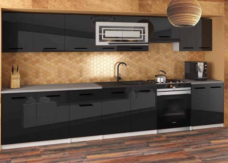 Meble kuchenne JUSTYNA 260 cm czarne połysk bez blatu Producent
