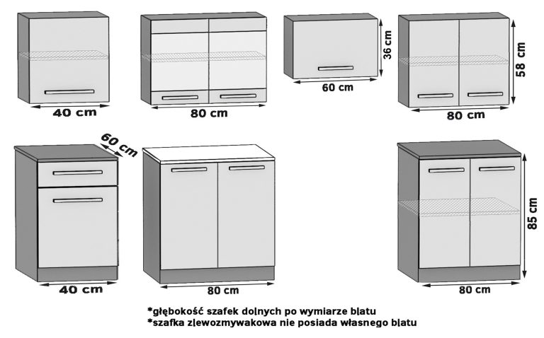 Meble kuchenne JUSTYNA 260 cm czarne połysk bez blatu Producent