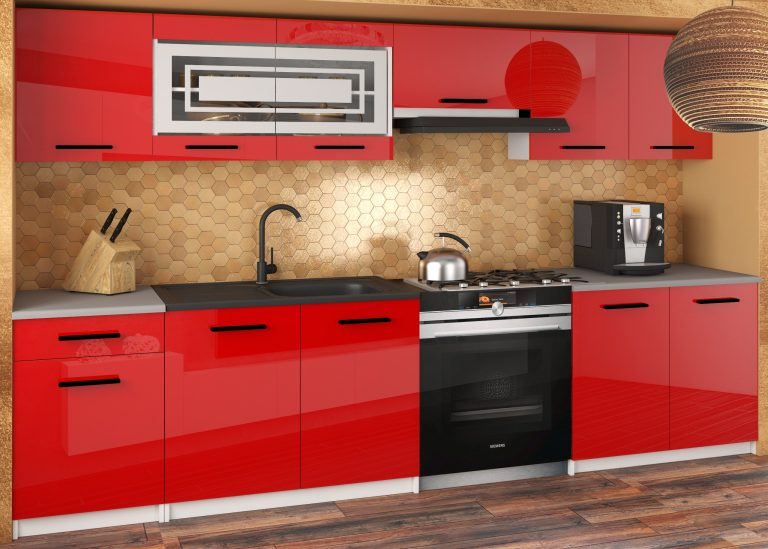 Meble kuchenne JUSTYNA 260 cm czerwone połysk z blatem Producent