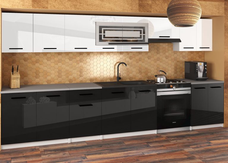 Meble kuchenne JULIA 320 cm białe czarny połysk czarne połysk bez blatu Producent