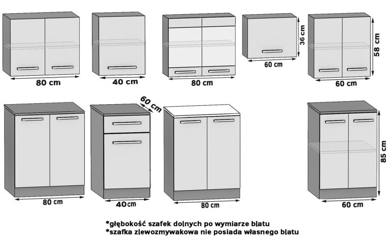 Meble kuchenne JULIA 320 cm szare połysk bez blatu Producent