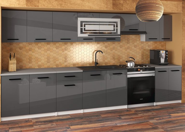 Meble kuchenne JULIA 320 cm szare połysk bez blatu Producent