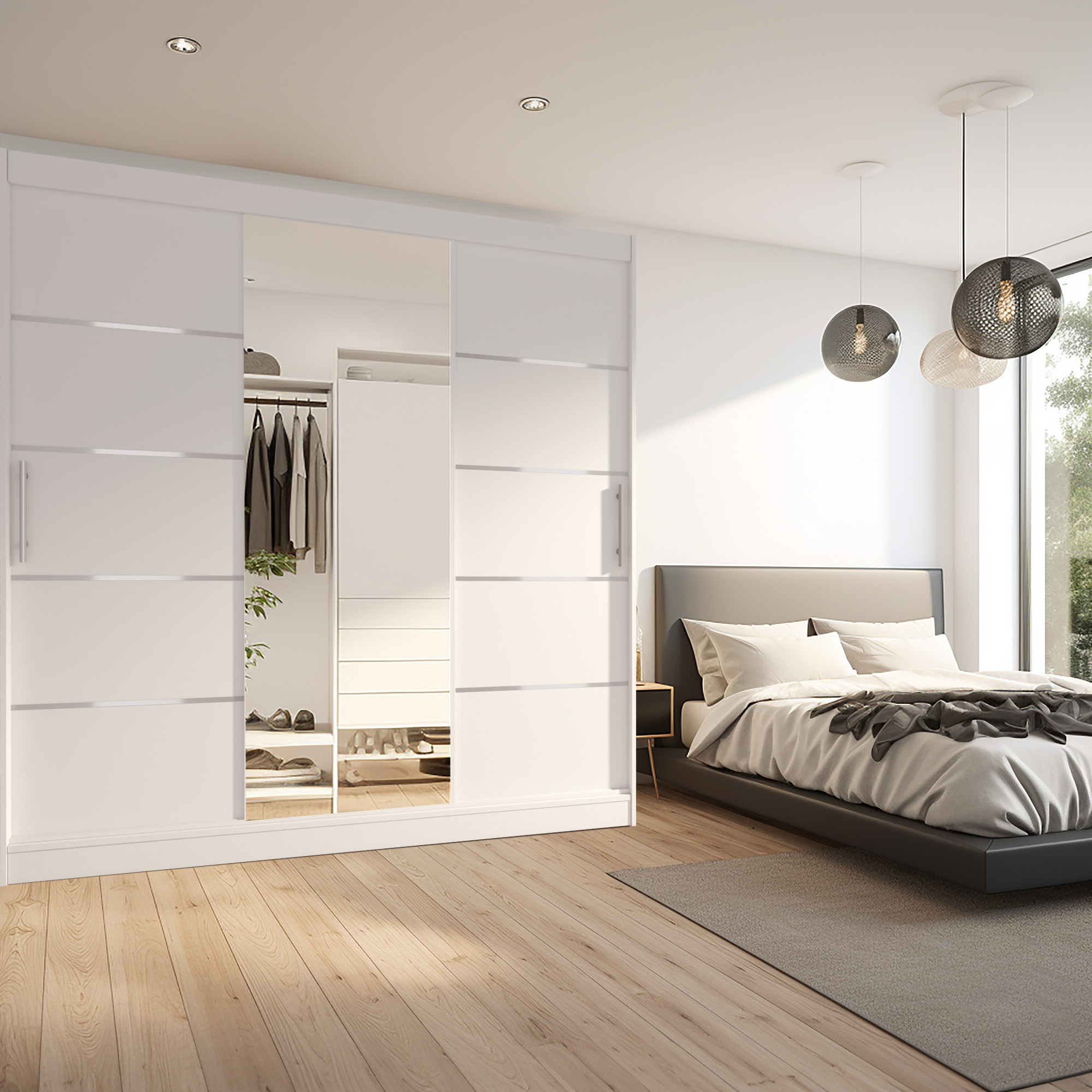 Chambre avec porte coulissante blanche élégante