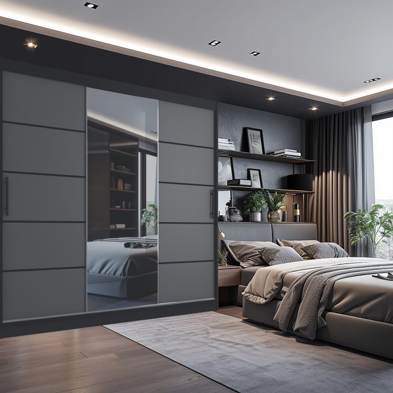  Armoire coulissante 232 cm PREMIUM AVEC TIROIRS et miroir gris anthracite graphite Fabricant MBP SZP8/0/1B/2SR1L/0/KLP 