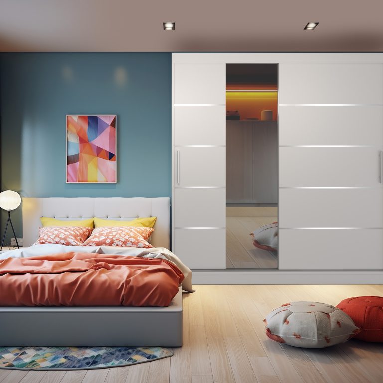 Armoire 200 cm Belini blanc mat avec portes coulissantes, miroir et tiroirs Fabricant MBP SZP5/1/W/W/0/KLAL