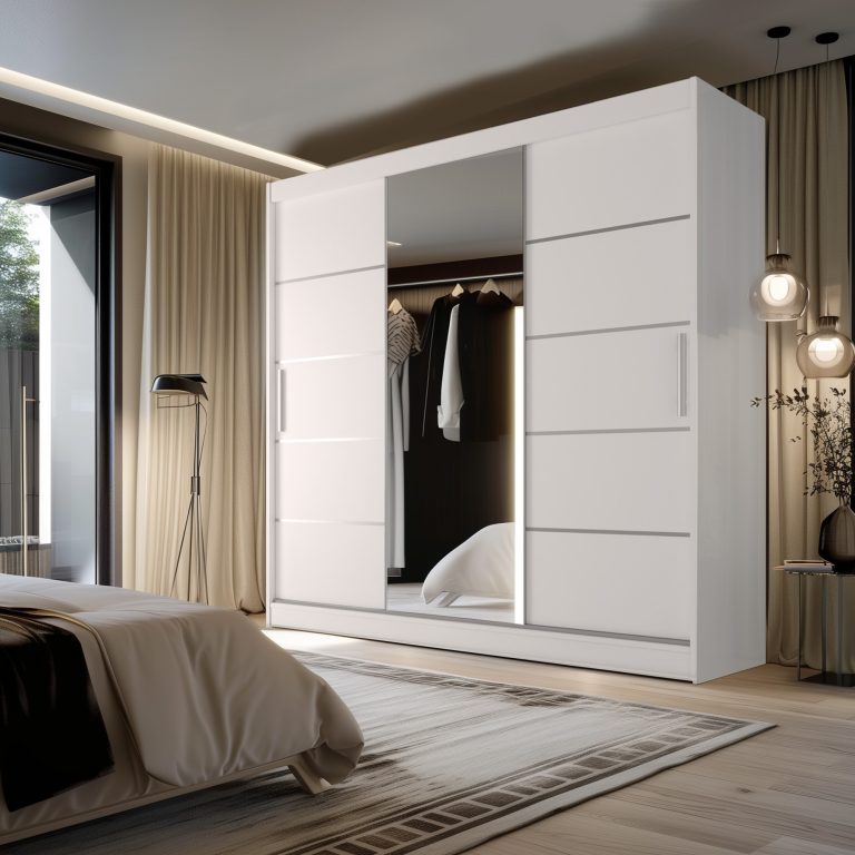 Armoire 200 cm Belini blanc mat avec portes coulissantes, miroir et tiroirs Fabricant MT SZP5/1/W/W/0/KLAL