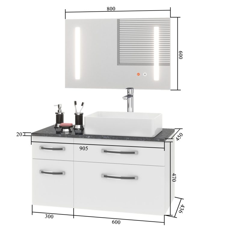 Ensemble de meubles de salle de bain Euphoria EUP P 90L/0/W/W/0/BK/MB