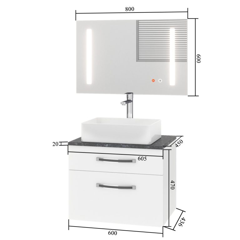 Ensemble de meubles de salle de bain Euphoria EUP P 60/0/W/W/0/BK/MB