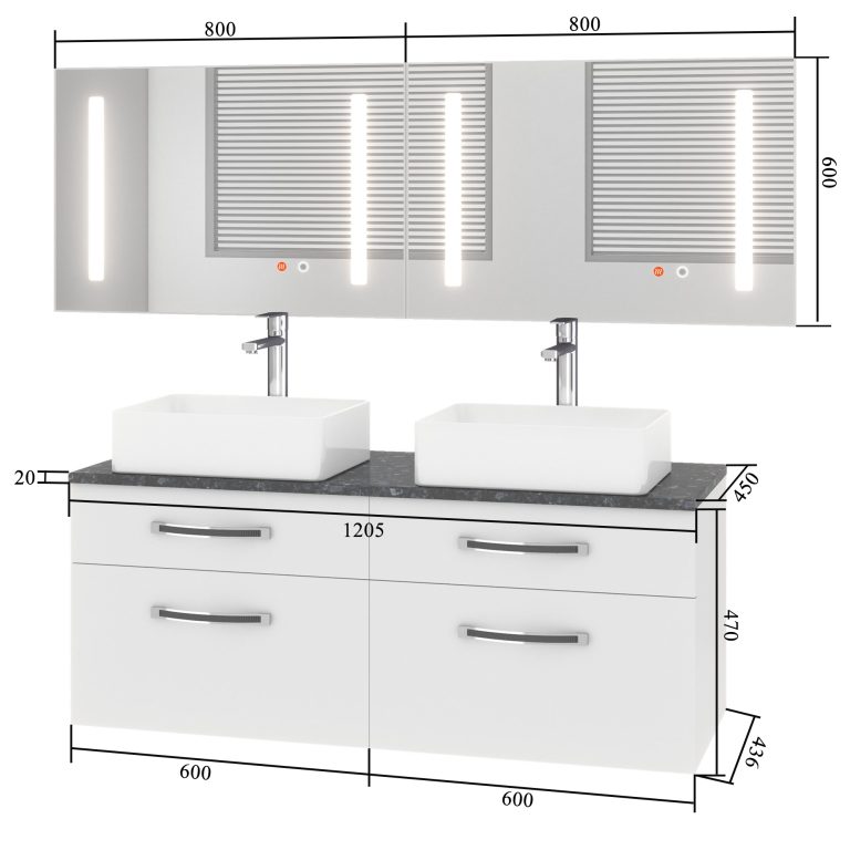 Ensemble de meubles de salle de bain Euphoria EUP P 120D/0/W/R/0/BK/MB