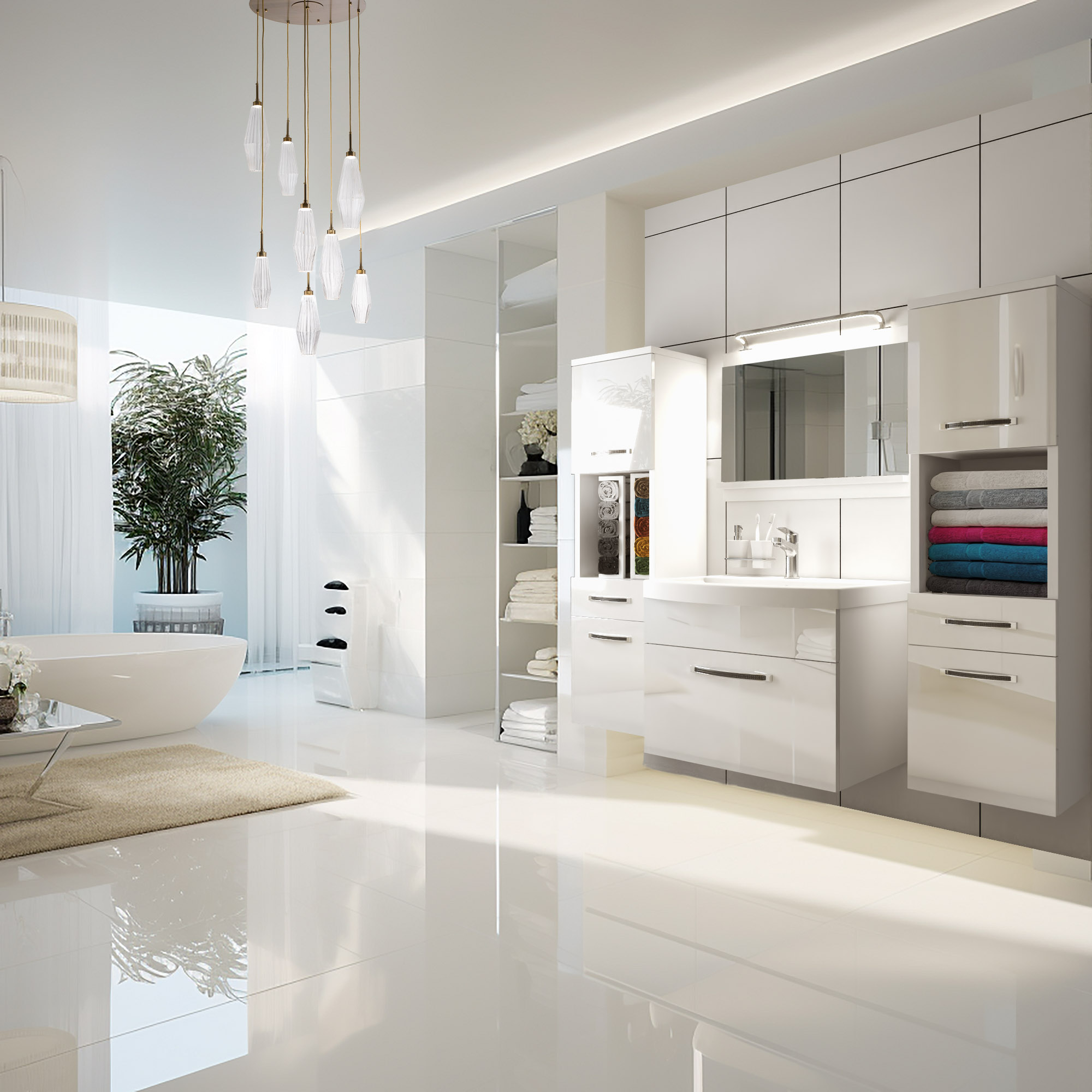 Salle de bain contemporaine avec meubles blancs