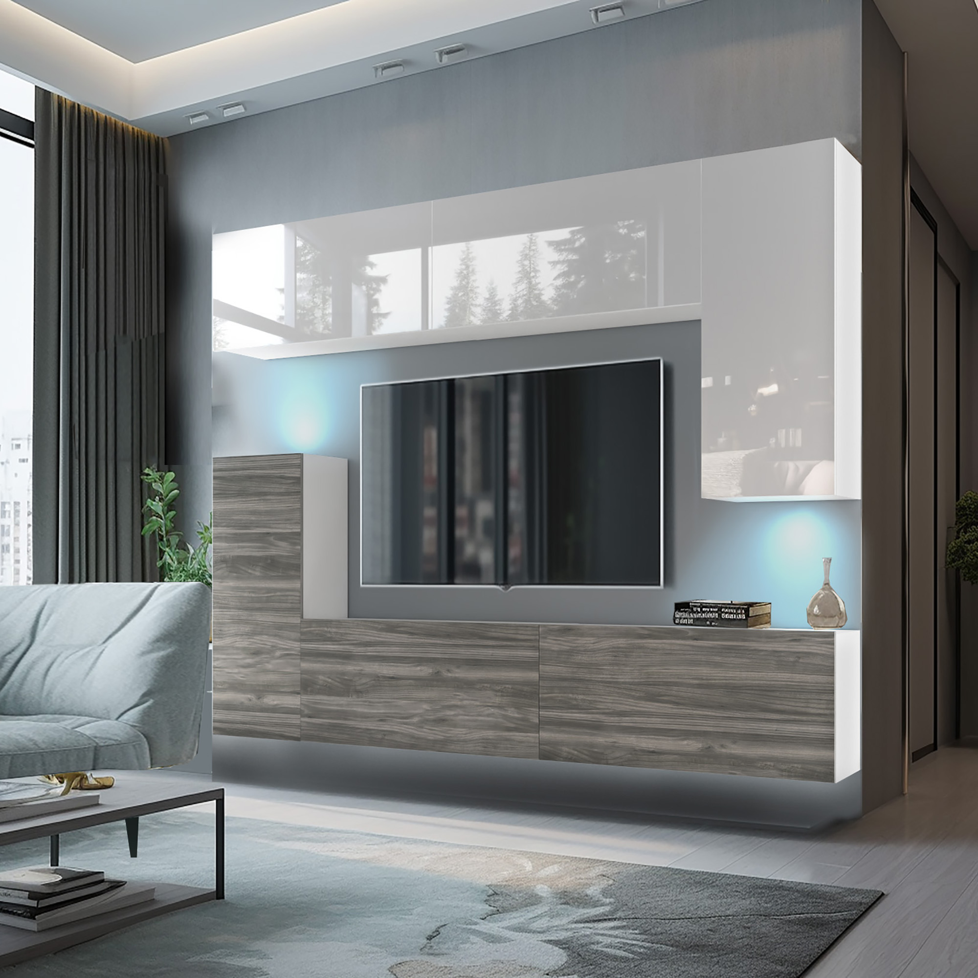 Salon moderne avec mobilier minimaliste et design épuré