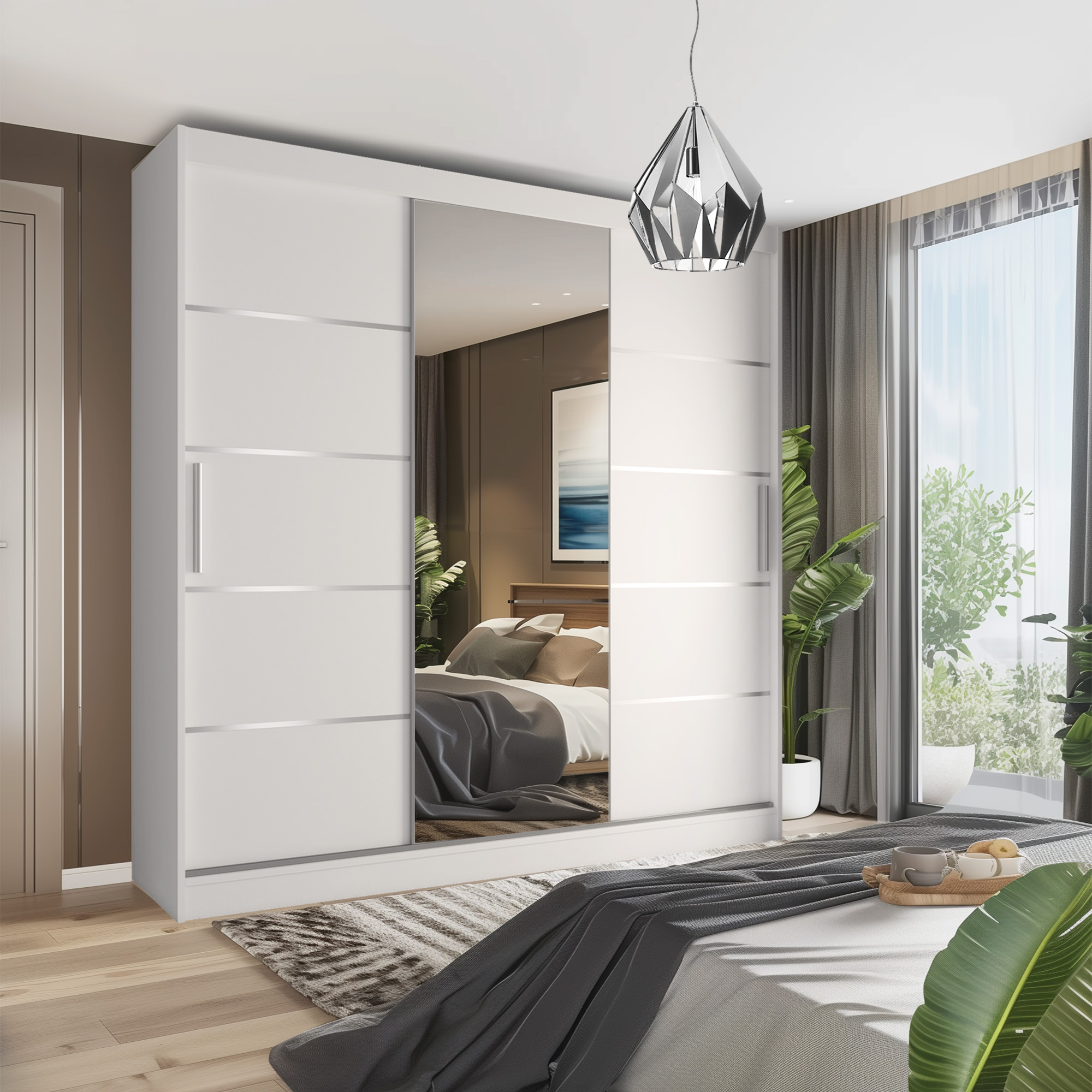 Chambre moderne avec placard à miroir élégant