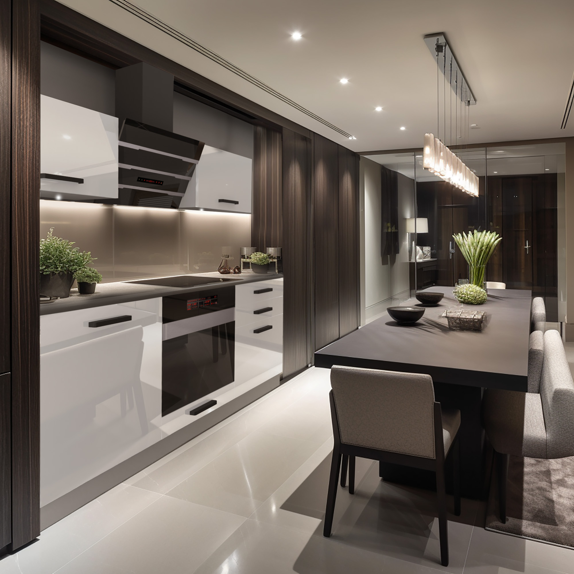 Cuisine moderne avec table design et éclairage