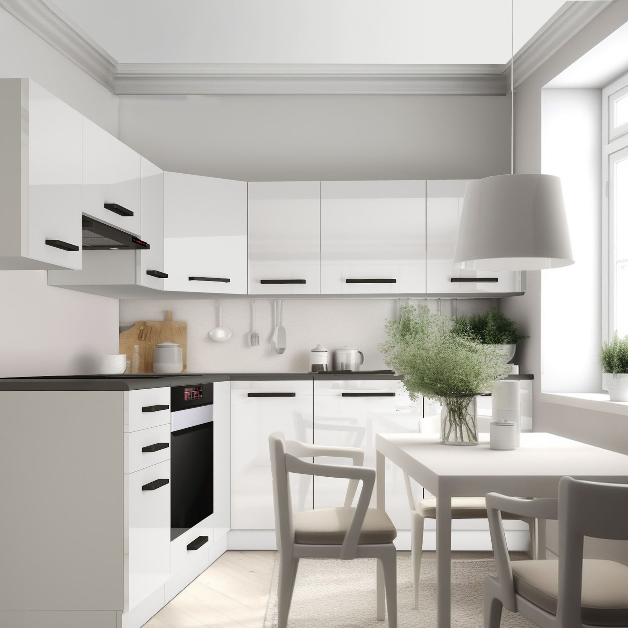 Cuisine lumineuse avec meubles brillants